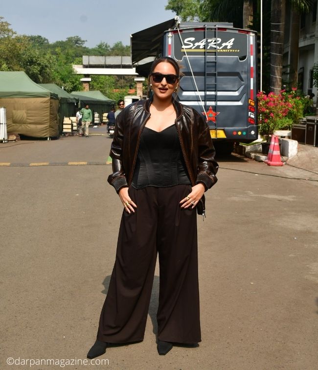 Sonakshi Sinha poses for the press with her sunglasses on 