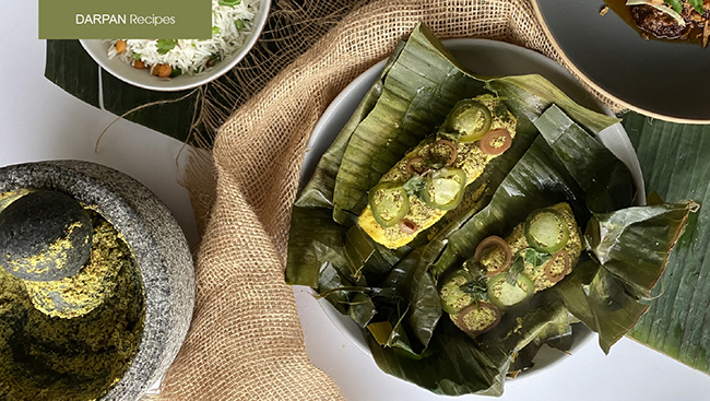 Patra Ni Macchi - Steamed Fish in a Herb Paste